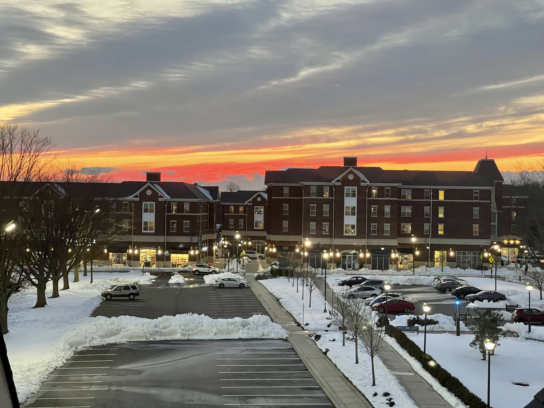 Campus Town at twilight after a Winter storm at The College of New Jersey
